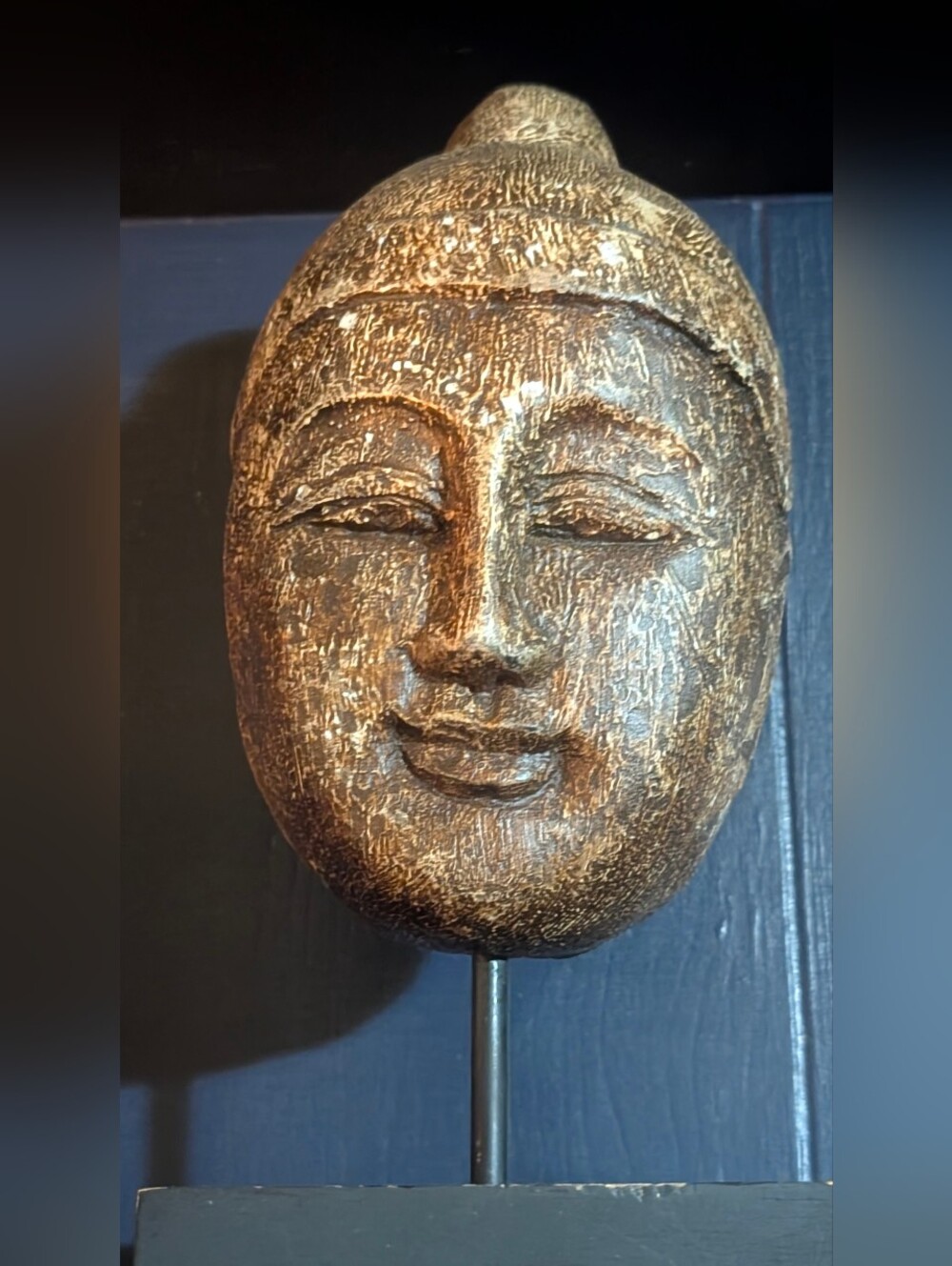 Handcrafted Gold-Tone Buddha Art Sculpture On Stand